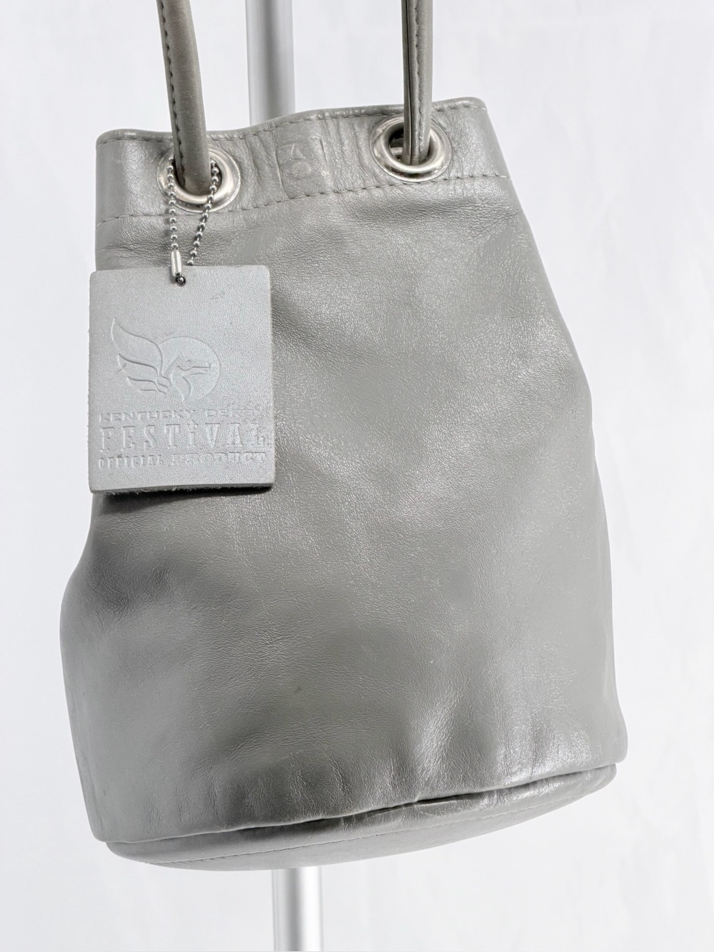 Kentucky Derby Festival Gray Genuine Leather Mini Drawstring Bag purse Casual